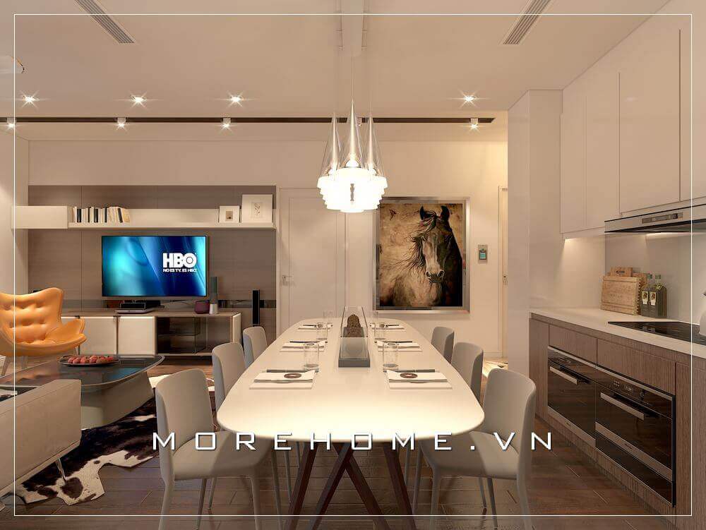 Thiết kế nội thất phòng ăn cạnh bếp đơn giản, hiện đại và tiện nghi cho nhà chung cư